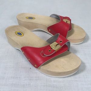 Red Wooden 70's Style Dr Scholls Sandals Women's